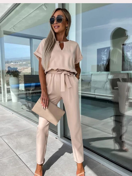 Variant image for Dam Jumpsuit V-hals Kort Ärmar Elastisk Midja Polyester-11