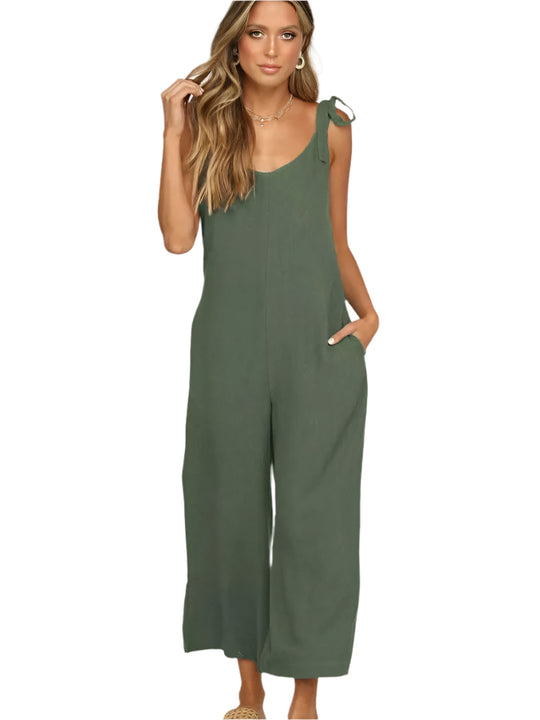 Dam Jumpsuit Luftig Ärmlös Bred Silhuett Lätt Material-1