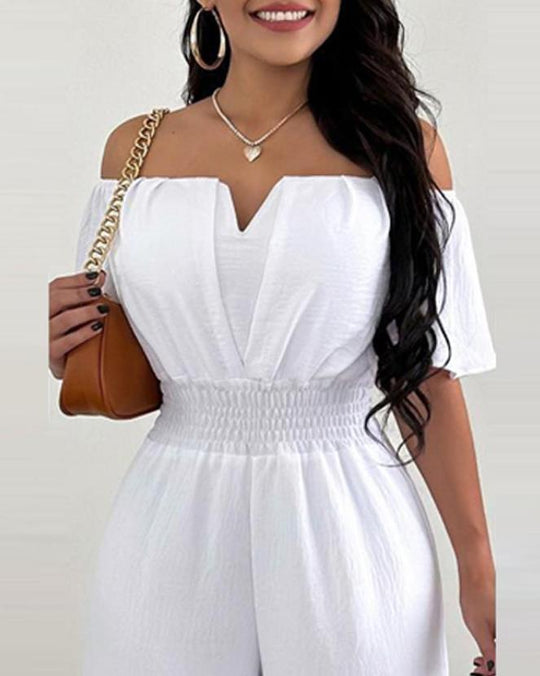 Dam Jumpsuit Off-Shoulder Elegant Polyester med Veckade Detaljer-3