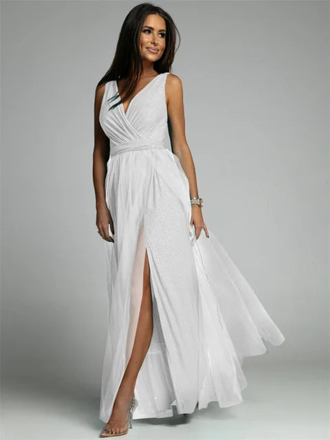 Dames Jurk V-Hals Mouwloos Gekruist Ontwerp Maxi Polyestermix 5