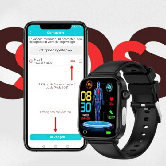 高齢者向けスマートウォッチ（健康モニタリング機能とGPS搭載）
