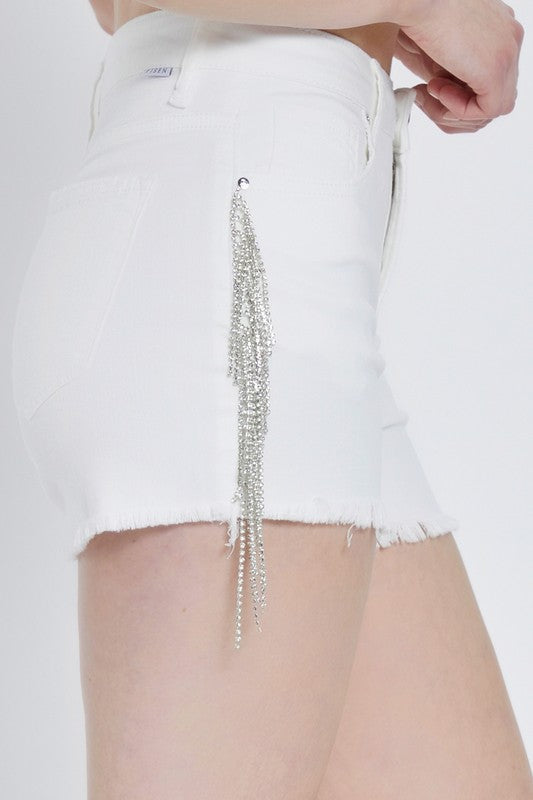 Vrouwen Hoge Taille Shorts met Strass Franje 0