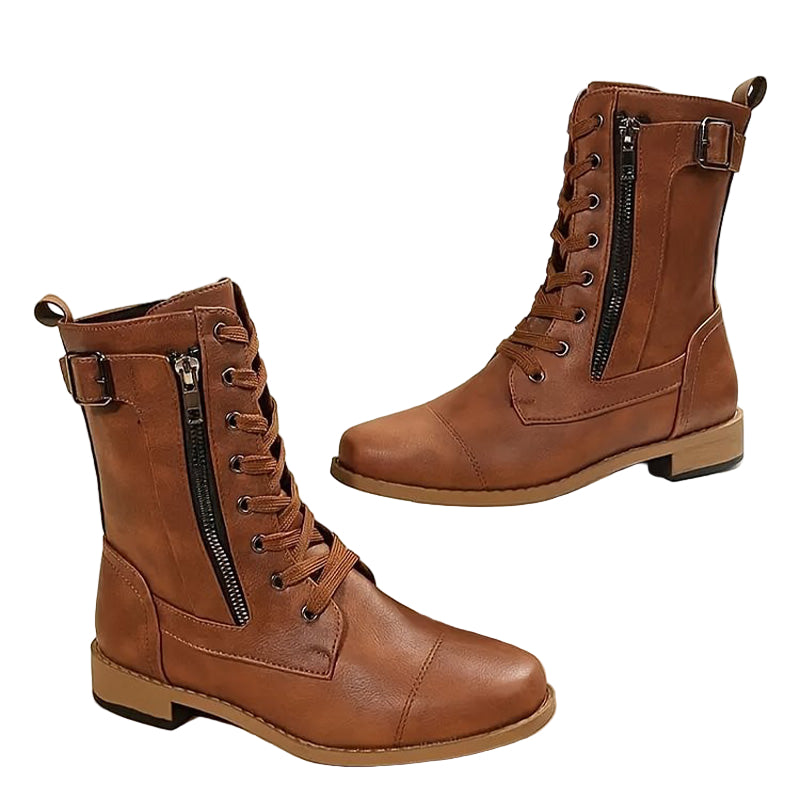 Vrouwen Laarzen Mid-Calf met Vetersluiting en Zijrits voor Casual Stijl 0