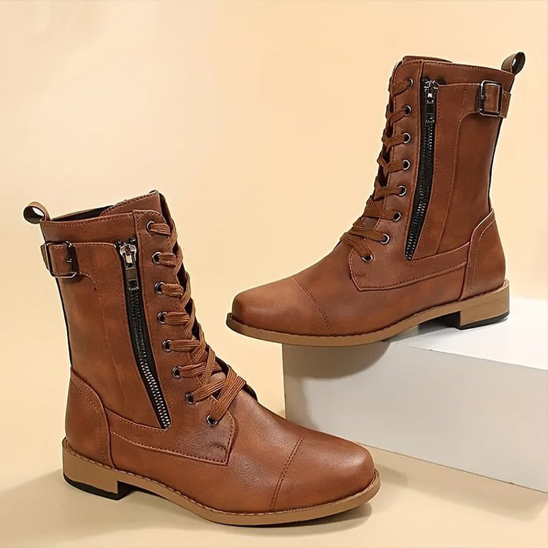 Vrouwen Laarzen Mid-Calf met Vetersluiting en Zijrits voor Casual Stijl 1