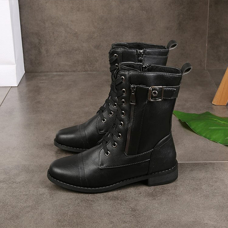 Vrouwen Laarzen Mid-Calf met Vetersluiting en Zijrits voor Casual Stijl 7