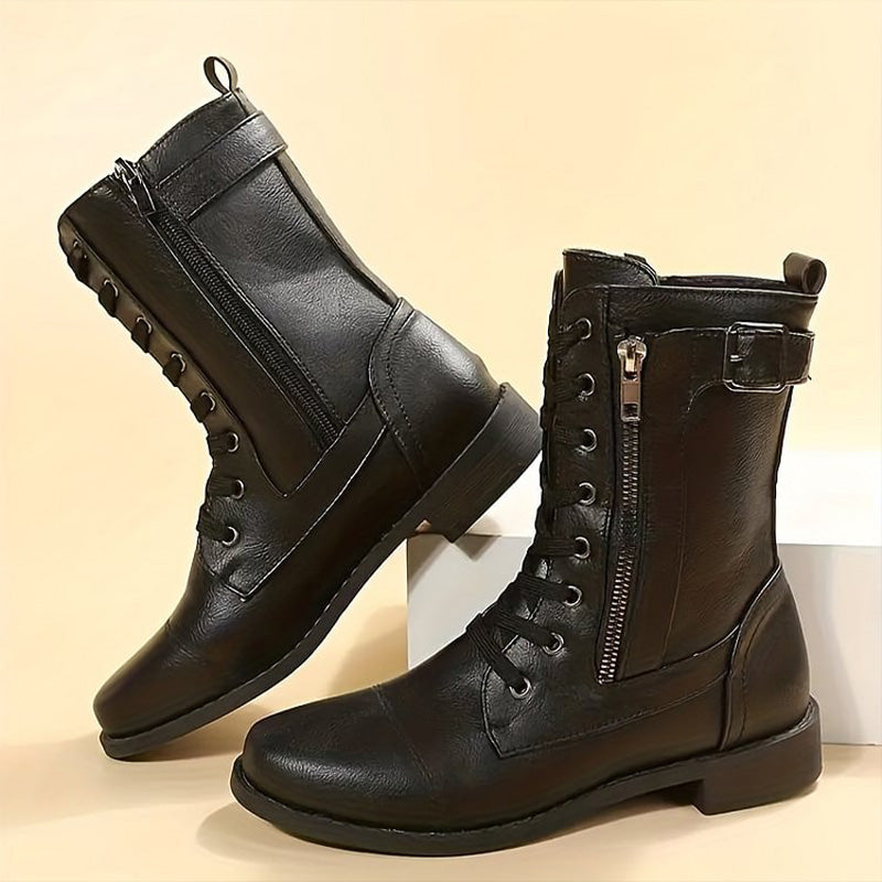 Vrouwen Laarzen Mid-Calf met Vetersluiting en Zijrits voor Casual Stijl 9