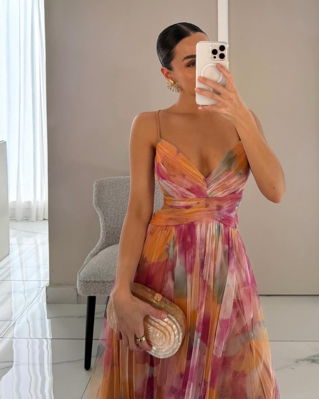 Vrouwen Maxi Jurk Waterverfprint met Kruisband 2