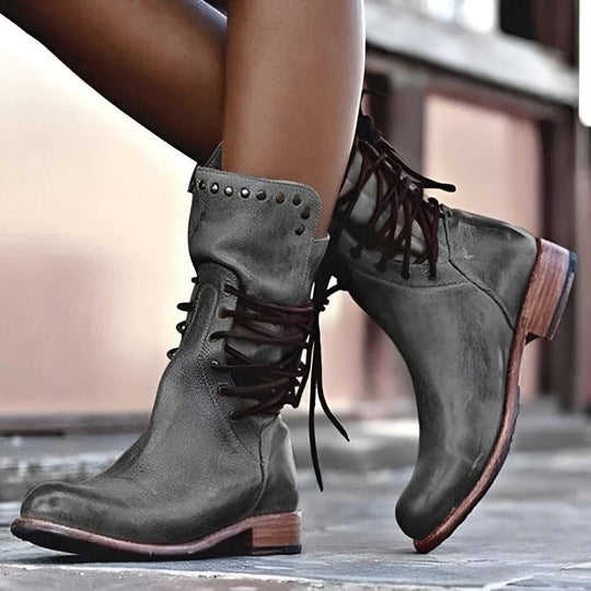 Vrouwen Mid-Calf Boots met Studs en Vintage Afwerking 4