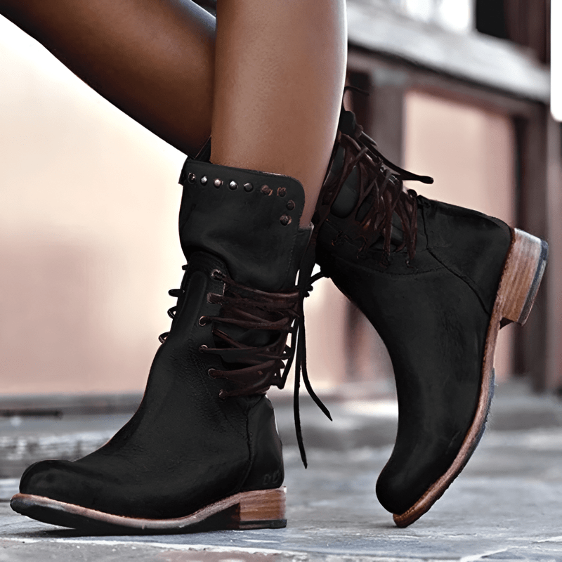 Vrouwen Mid-Calf Boots met Studs en Vintage Afwerking 5