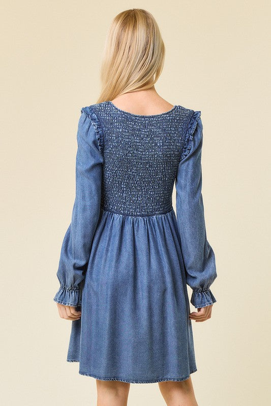 Vrouwen Mini Jurk V-Hals Geraffineerd Denim 3