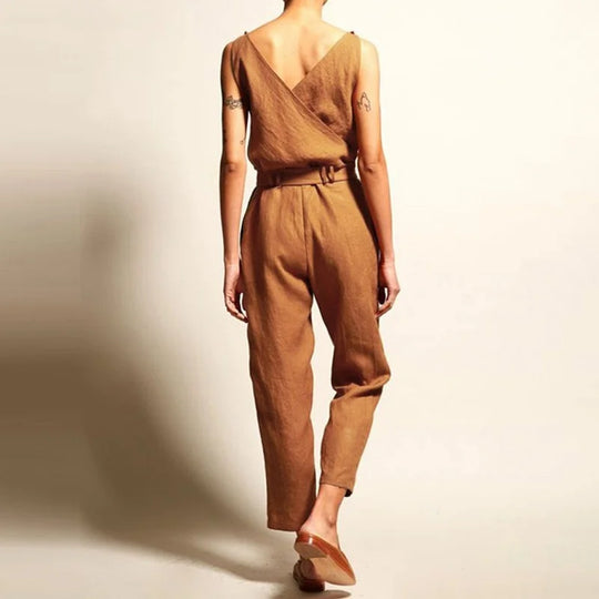 Dam Jumpsuit Luftig Linne Justerbart Midjeband-4