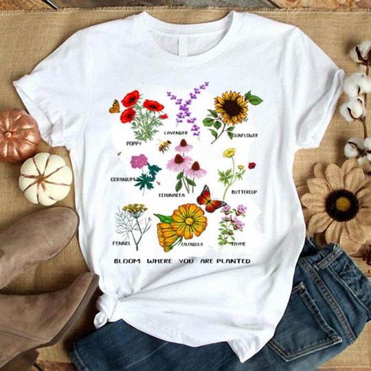 植えられた場所で咲きなさいTシャツ