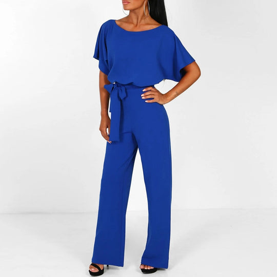 Dam Jumpsuit Bred Ben Snörning Mjuk Polyester-4