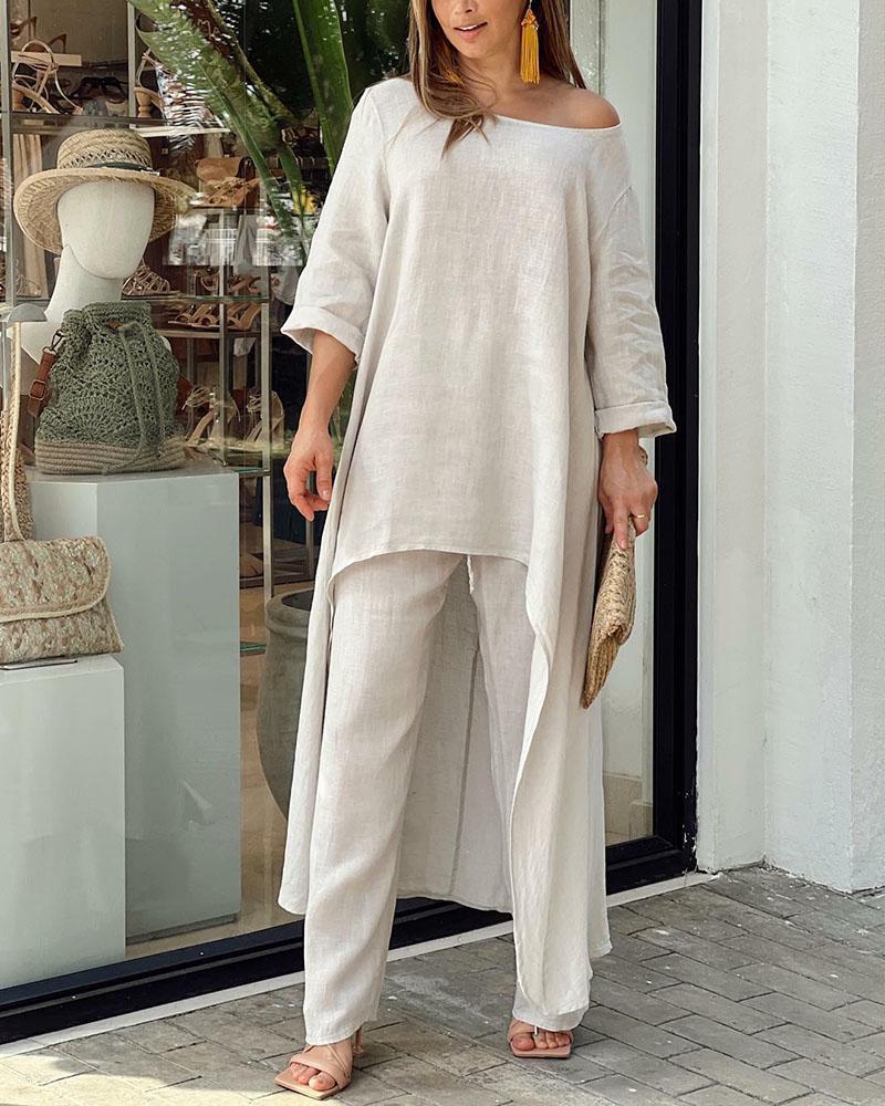Dames Vrijetijd Set Luchtige Top en Hoge Taille Broek 5
