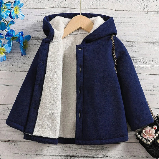 女の子用の厚手フリース素材の冬用コート