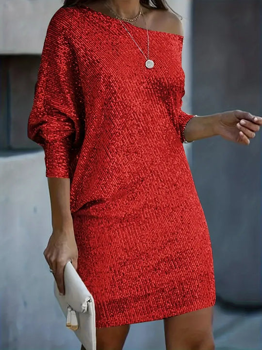 Feestjurk Dames Met Contrasterende Pailletten Lichtgewicht Polyester 3