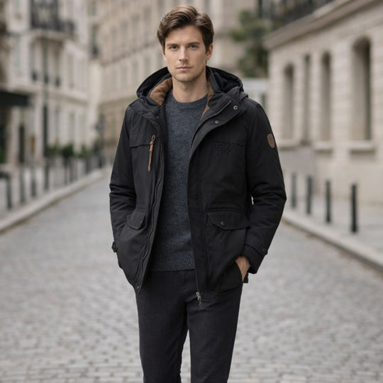 メンズ フード付きキルティングジャケット（ゆったりフィット）