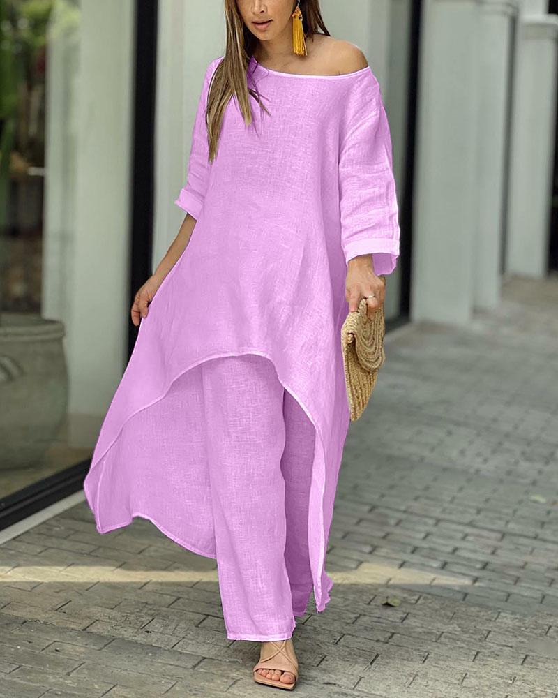 Dames Vrijetijd Set Luchtige Top en Hoge Taille Broek 3