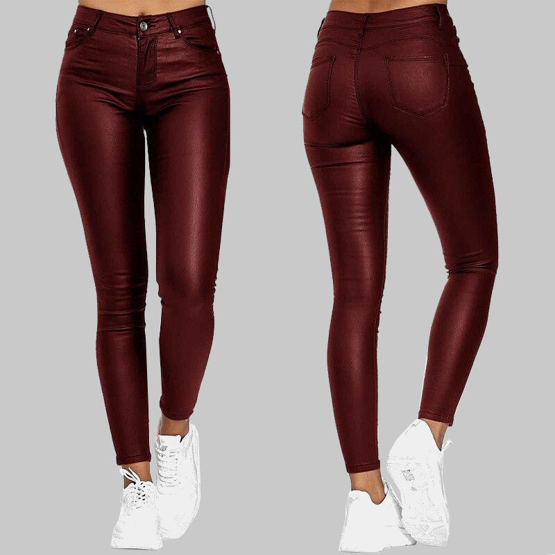 Zwarte Damesbroek Hoge Taille Skinny Kunstleer 2